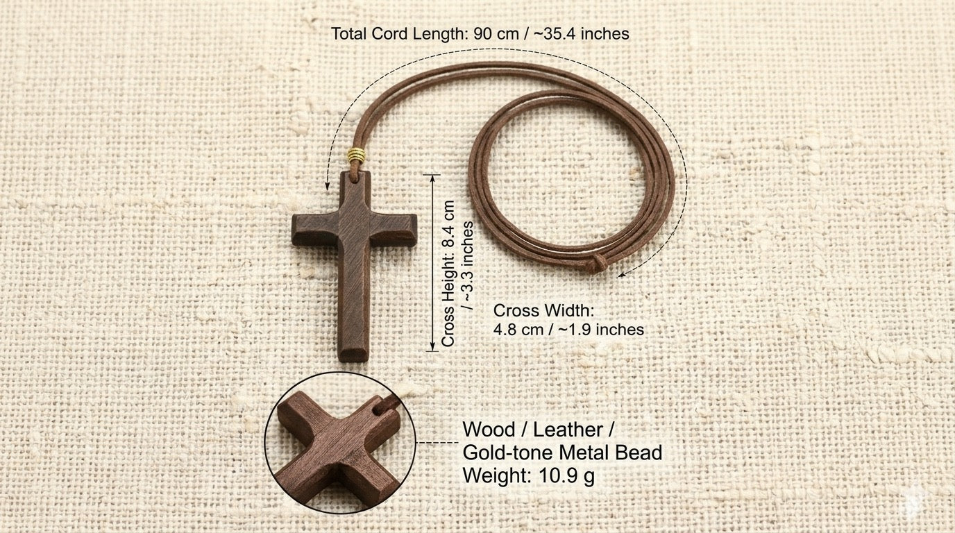 ✝️ Handcrafted Brown Wood Cross Necklace - Adjustable Long Cord For Men Women Kids