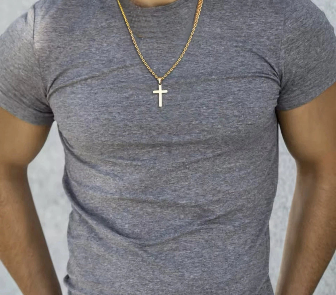 316L Stainless Steel Gold Cross Necklace – 22" Rope Chain