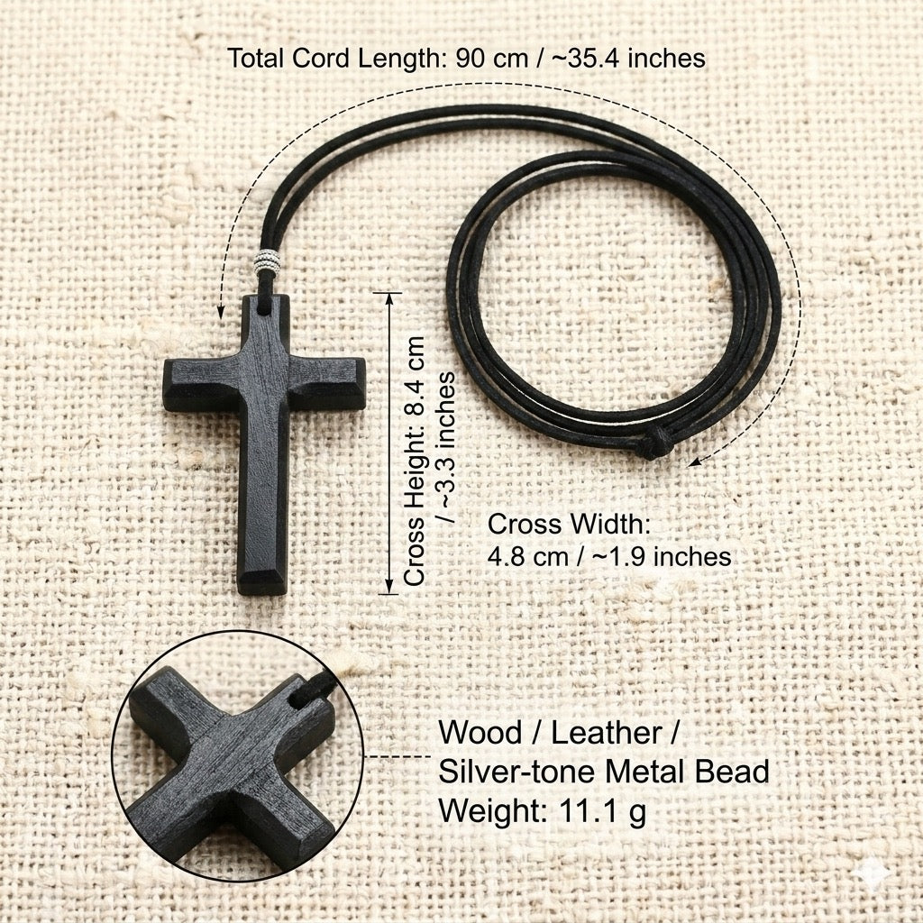 ✝️ Handcrafted Black Wood Cross Necklace - Adjustable Long Cord For Men Women Kids