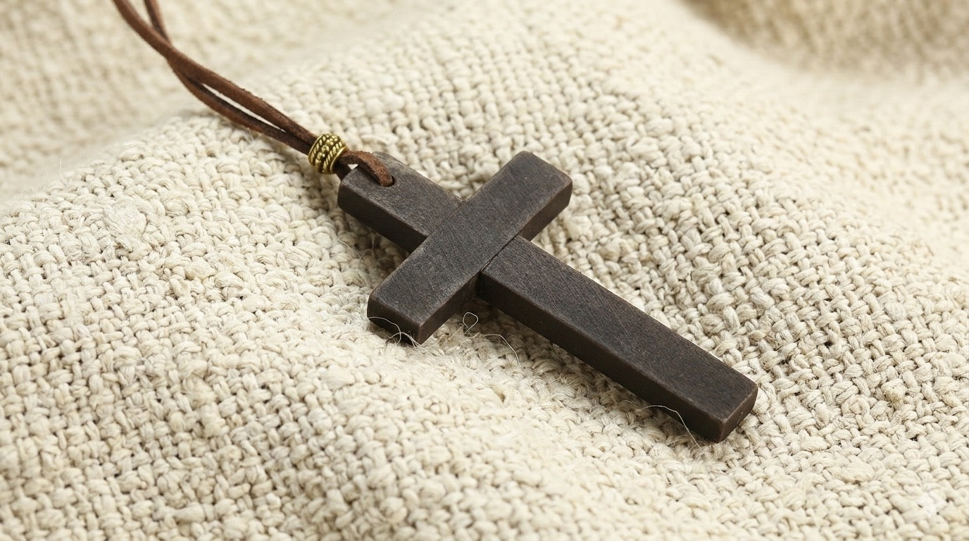 ✝️ Handcrafted Brown Wood Cross Necklace - Adjustable Long Cord For Men Women Kids