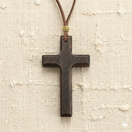 ✝️ Handcrafted Brown Wood Cross Necklace - Adjustable Long Cord For Men Women Kids
